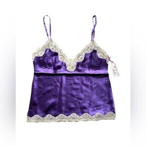 Gold Hawk Valentine’s Viola Purple Silk Lace Camisole Tank Medium NWT